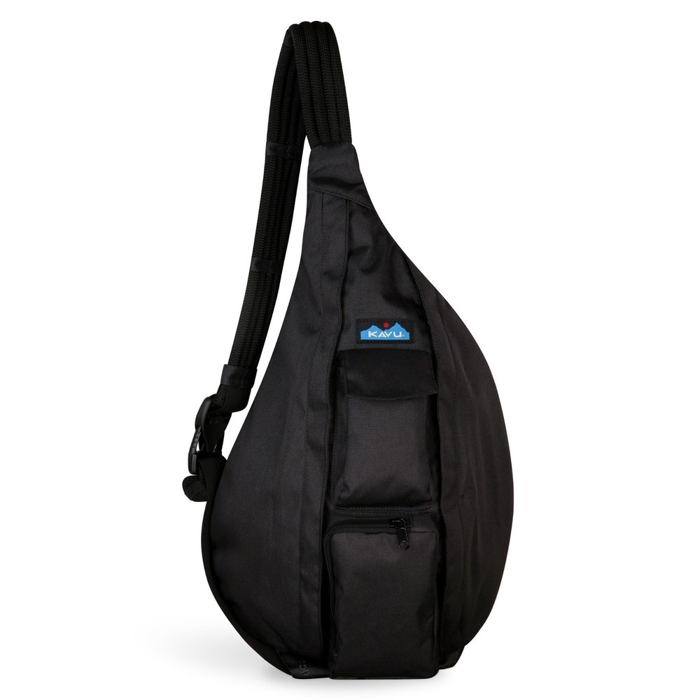 KAVU Crossbody Bag Black Travel Sling Rope String Strap Athletic Zip Buckle